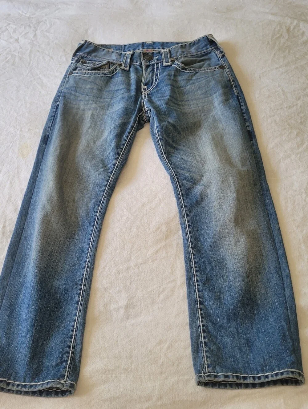 TRUE RELIGION Billy Relaxed Bootcut Flap Blue Denim Size 28 Western Cowboy Rodeo
